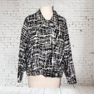 Saint Tropez West Plus Size Women's Linen Jacket Black & White